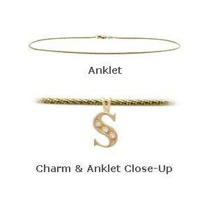  Initial Diamond S Yellow Gold 10 Charm Anklet Jewelry