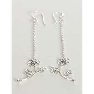  Long Flower Sterling Silver Dangle Earrings jpwjewelry 