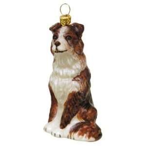  Red Border Collie Blown Glass Christmas Ornament