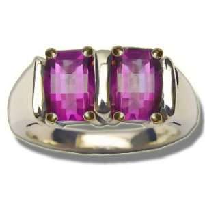  Twin 7X5 Barrel Cut Mystic Pink Topaz Ring Jewelry