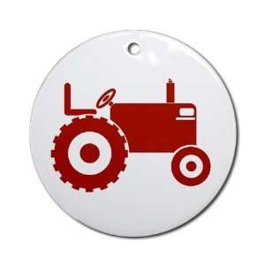  Red Tractor Round Porcelain Christmas Ornament, 2 7/8 