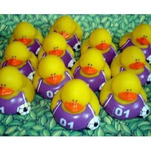  12 Soccer Rubber Ducks Purple Shirts 
