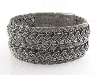 Weave Double Row Braid Wave Wristband Bali 925 Sterling Silver 