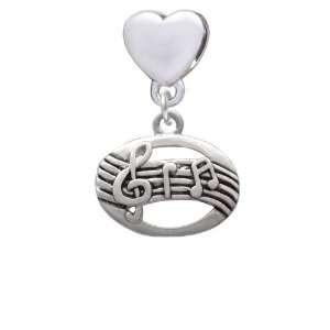  Oval with Music Notes European Heart Charm Dangle Bead 