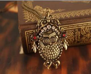 Retro fashion Bronze Olive branch Queen style Owl Necklace pendant 