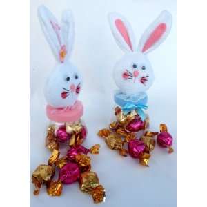 Set of 2 Small Easter Bunny Rabbits Plastic Jars With Premium Filled 