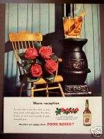 1950 Four Roses Whisky wood stove vintage print ad  