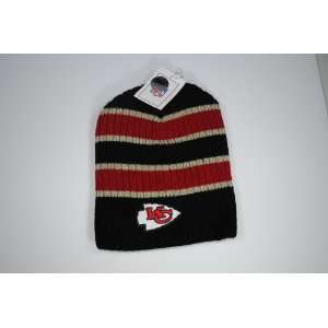  Kansas City Chiefs Black Red Khaki Stripe Knit Beanie Cap 