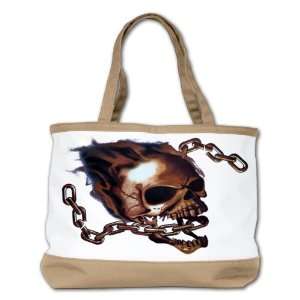  Shoulder Bag Purse (2 Sided) Tan Skull With Chain 