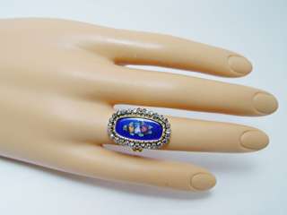 Antique Rose Diamond Painted Enamel Ring 18K 10gr  