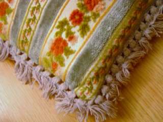 vintage small Belgium tapestry pillow with fringe  