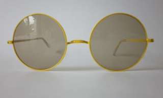 Vtg. 70s sunny yellow, big round metal sunglasses  G14P  