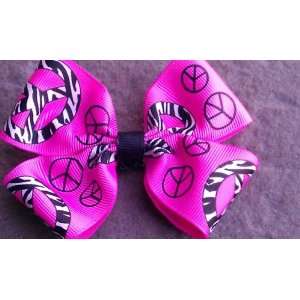  Pink Peace Sign 3 Inch Double Boutique Bow   With Black Center 