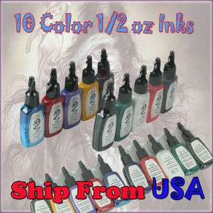 10 Color 1/2 OZ 15ml Tattoo Inks Pigment Complete Set  