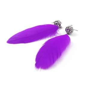 Summer Lilac Feather Fashion Dangle Earrings with Silver Ball Accent 