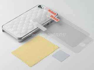 White Deluxe Leather Chrome Case Cover for Apple iPhone 4 4G 4S w 