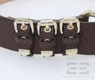 Versace Brown Leather Snakeskin Embossed Gold Buckle Belt Size 34/100 