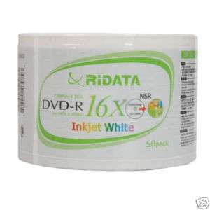 100 Ridata Ritek 16X DVD R Inject White Hub Printable  