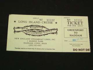 LONG ISLAND CRUISE, New England Steamboat Lines Ticket  