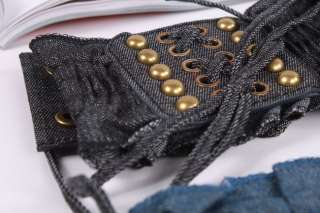Trendy Womens Studded Jeans Elastic Waist Belt Corset  