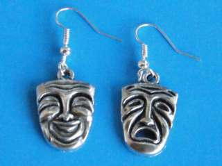 HAPPY SAD Faces DRAMA Theatre Earrings Silver Wires NEW  