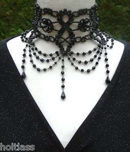 Black Burlesque Style Collar Beaded Party Prom Choker  