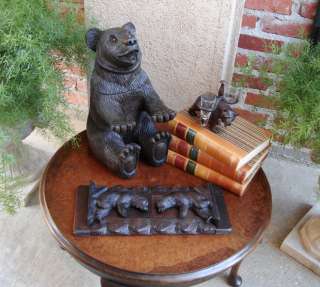   Antique English Carved Wood Black Forest BEAR Tobacco Holder Humidor