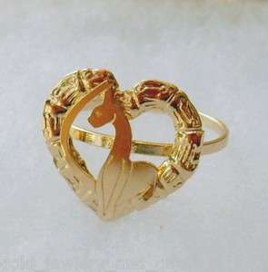 18K Gold Filled Yellow Gold Bamboo Heart Shape BIG BABY PHAT Cat RING 