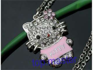 Beautiful hello kitty cat crystal necklace Pendants H55  