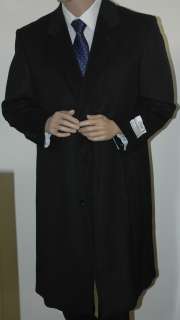 Mens Wool & Cashmere Blend Full Length Black Overcoat Jacket Style 