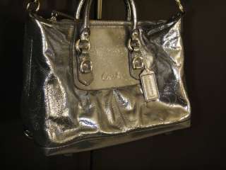   Ashley Perforated Leather Handbag Purse Silver Metallic Madison  