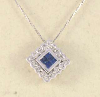 NEW 14k White Gold Set Sapphire & Diamond Pendant w/ Ch  