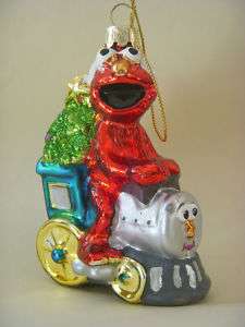 Sesame Street Elmo on a Train Glass Ornament NEW  