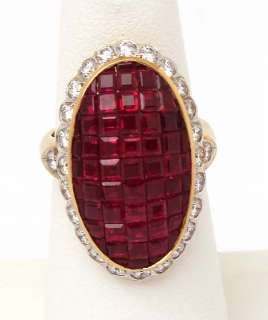 LOVELY 18K GOLD & 4.18 CTS DIAMONDS & RUBIES DOMED RING  