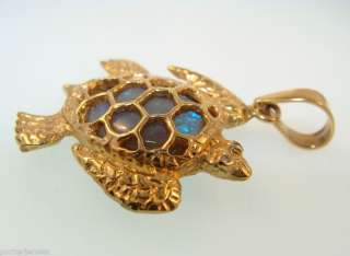 Vintage Hawaiian 14k YG opal Sea Turtle pendant  