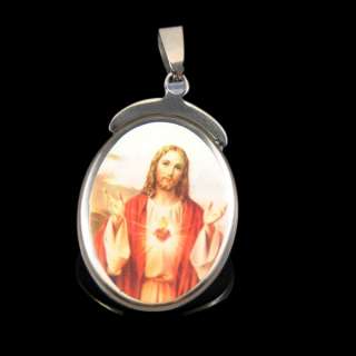 Jesus Christ Portrait Oval Stainless Steel Pendant Necklace ST63 