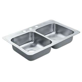   Drop in Stainless Steel 33x22x6.5 3 Hole Double Bowl Kitchen Sink