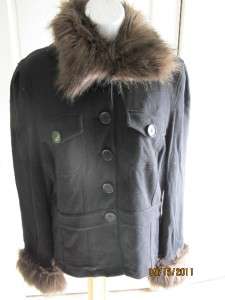NEW Womens INC Black Faux Fur Trim Jacket Coat Blazer XL  