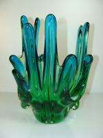 VINTAGE CHALET MURANO ART GLASS SPLASH BLUE GREEN VASE SIGNED  