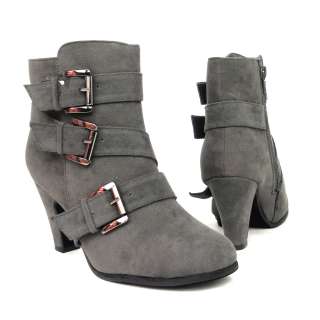 Womens High Heel Strappy Suede Ankle Boots Gray Size 5.5 10 / winter 