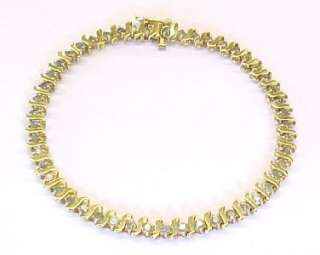   Diamond / 10KT Solid Yellow Gold Tennis Link Bracelet ~ 7 1/4 x 5.5mm