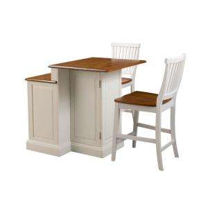 Home Styles Woodbridge Two Tier Kitchen Island in White with Oak Top 