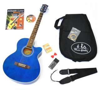 Western 4/4 Akustik Gitarre Blau mit Pickup + Tasche und Zubehör 