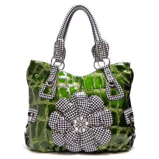 New Houndstooth Flower Fashion Shoulder Bag Hobo Satchel Tote Purse 