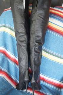 Wild Pair Thigh Thigh Leather Black OTK 3.75 heels w/ Metal 7 B 