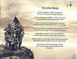 ARMY WIFE SILENT RANKS Poem Personalized Print Name  