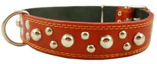 Red 19 24 Double Ply Leather Dog Collar Studs 1.5 wide Large  
