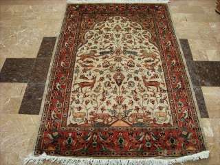 LION HUNTING HAND KNOTTED RUG MAT CARPET SILK WOOL 6X4  
