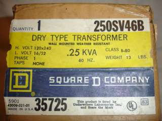 Square D 250SV46B Buck and Boost Dry Type Transformer  
