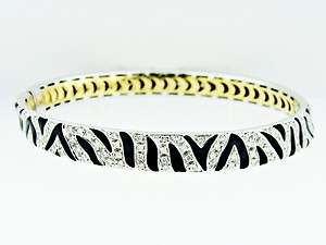 Roberto Coin 18K White Gold Diamond Onyx Zebra Bangle Bracelet  